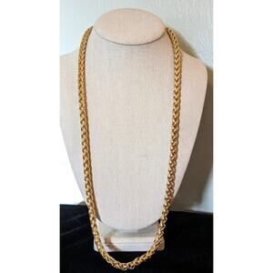 Polished Gold Tone Heavy Wheat 30" Chain Link Design Statement Necklace
